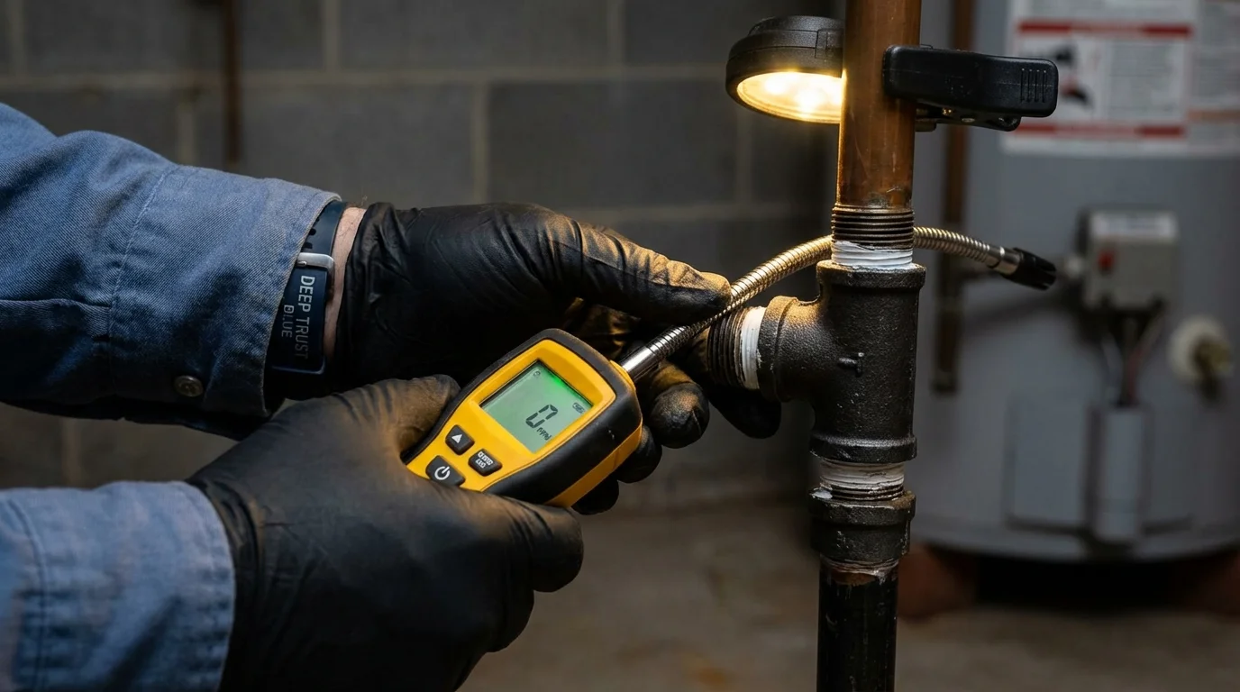 Gas leak detection with electronic sniffer by Johns Plumbing LLC in Silt