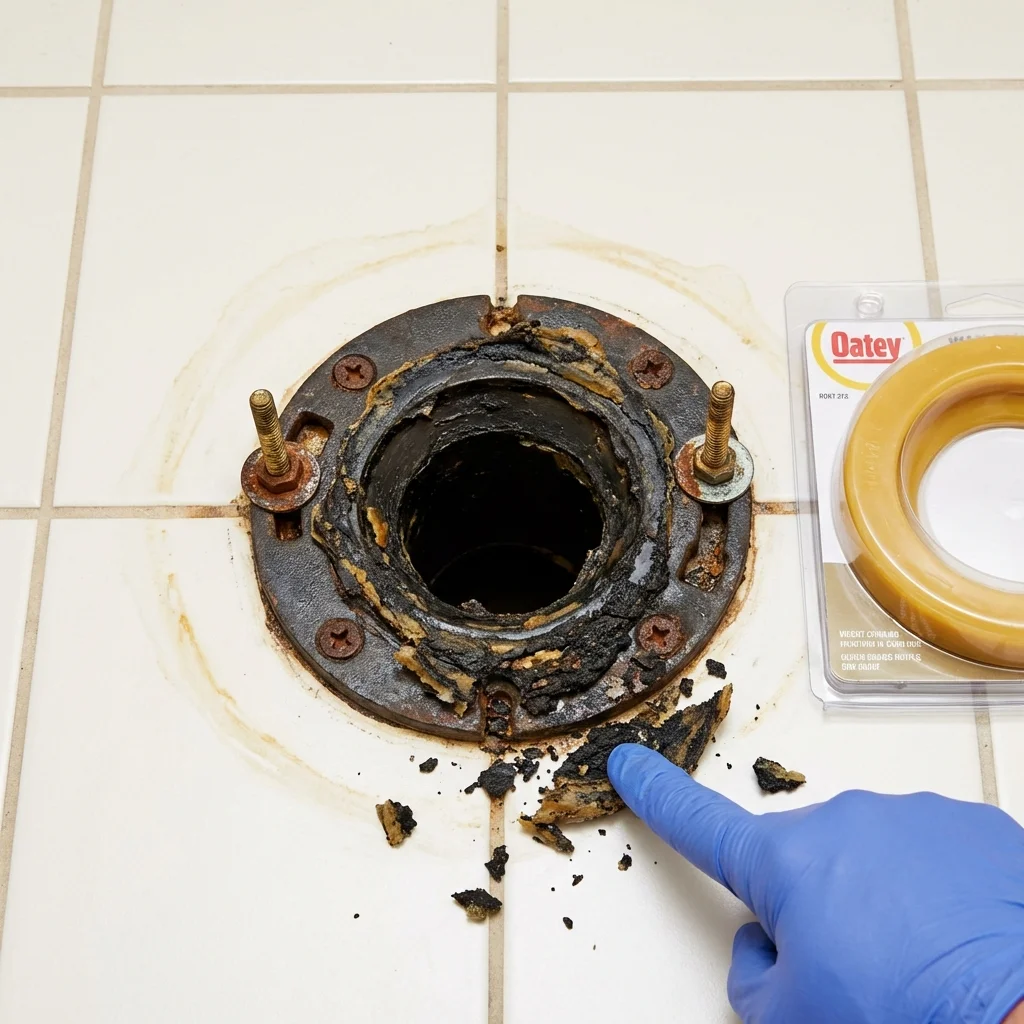 Failed wax ring showing water seepage at the base of a toilet in a Silt, CO home